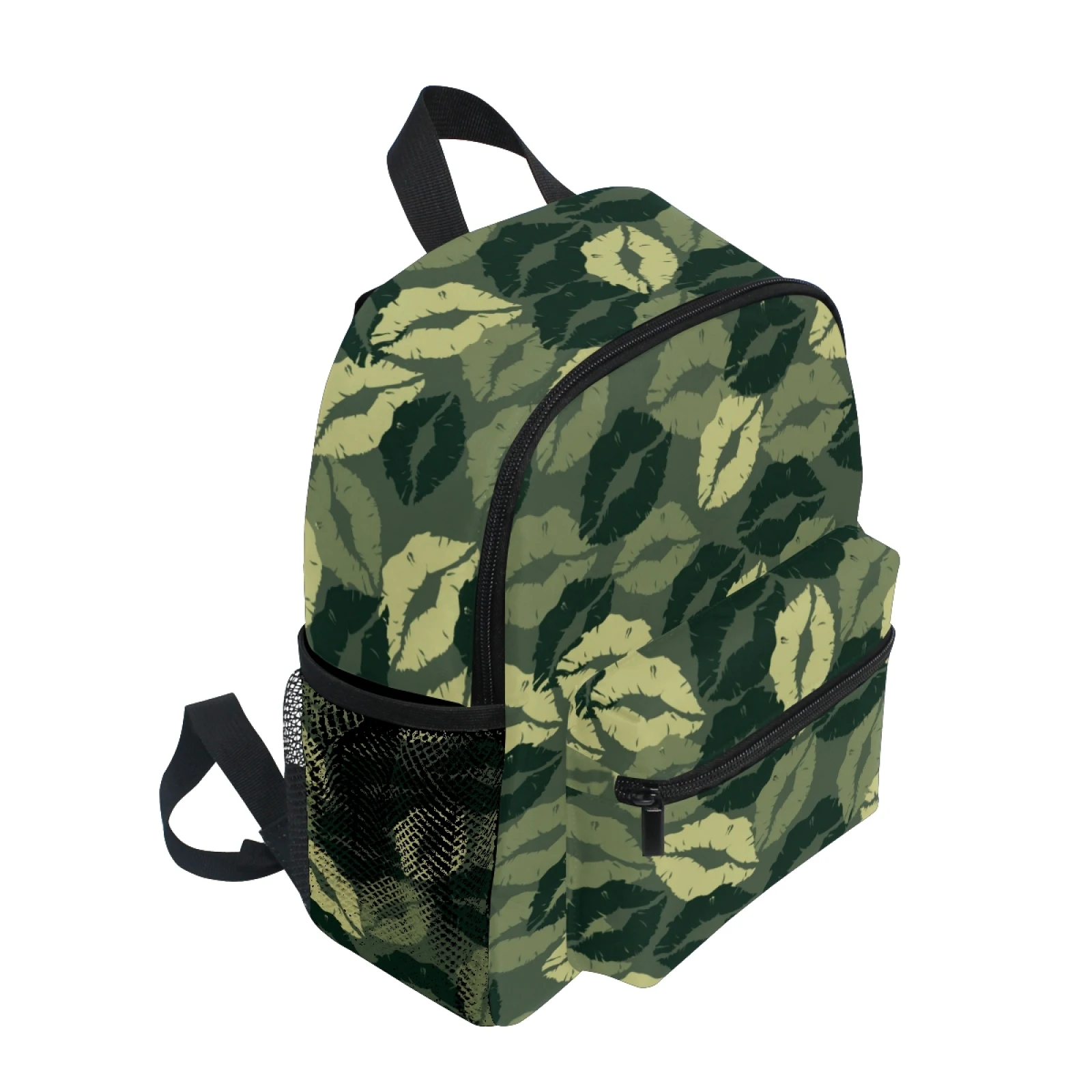 Mochila escolar fofa para crianças e bebês, bolsa para jardim de infância, para meninos e meninas, camuflagem com lábios verdes de beijo, novo, 2021