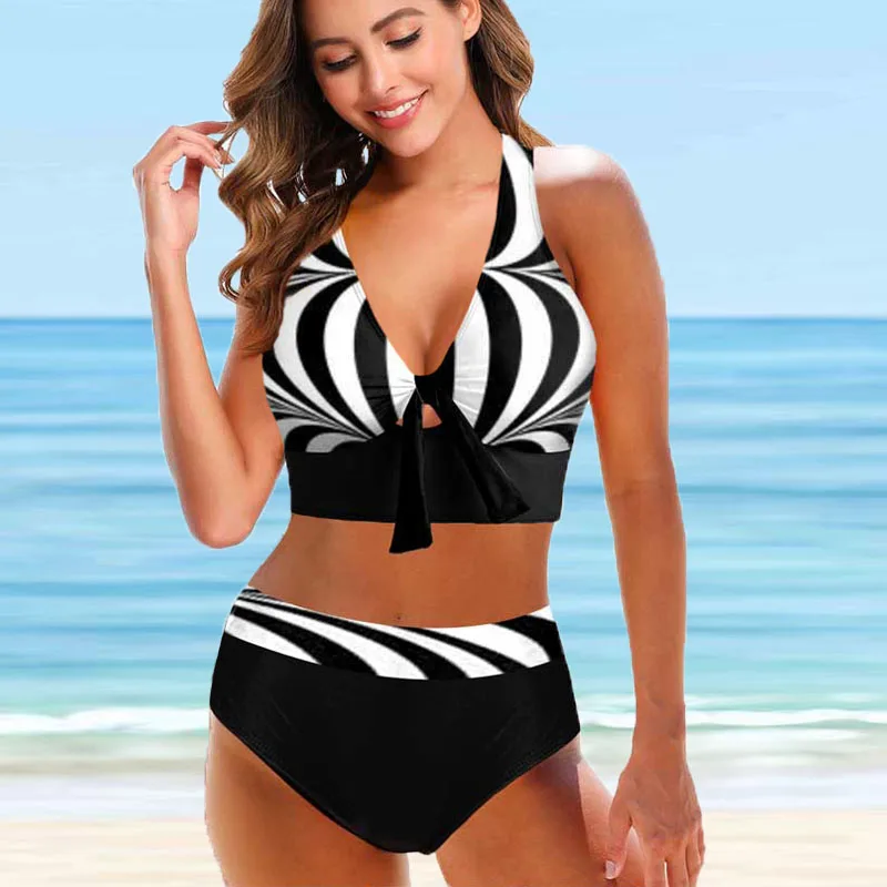 2022 New Printed Plus Size Two Pieces Bikini Set Swimsuit Female Women Beachwear Swimwear Bathing Suit 5XL