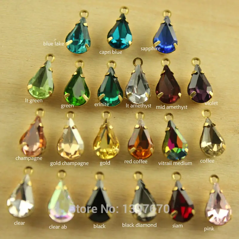 20pc 6x10mm teardrop  glass crystal Vintage shining Rhinestone single Daggle Beads pendant with gold casting connectors