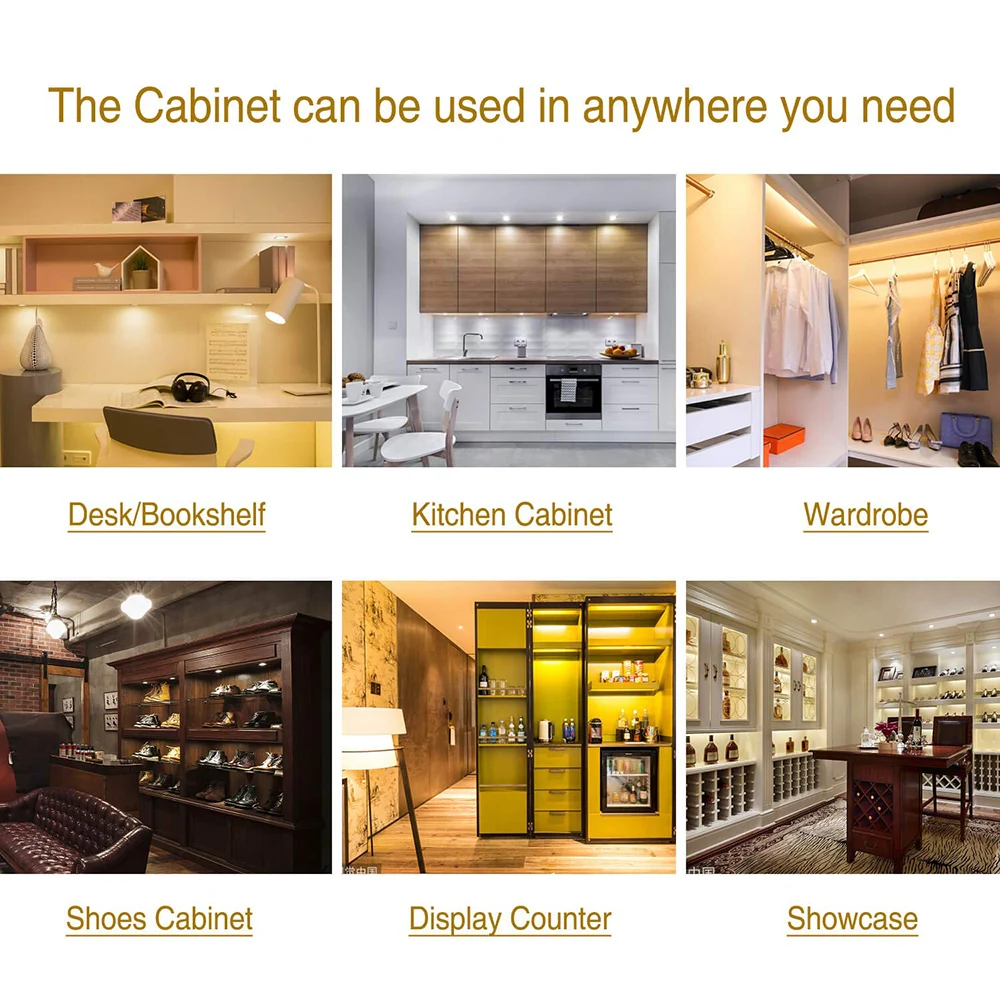 Dimmable Ultra-thin LED Under Cabinet Lighting Fixtures 12V LED Puck Light Kit Counter Closet Night Light with RF Remote Control