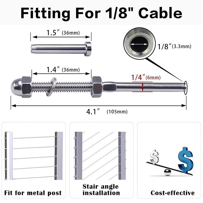 20pcs Threaded Hand Crimp Swage Stud and Stemball Swage Combination Pack for 1/8\