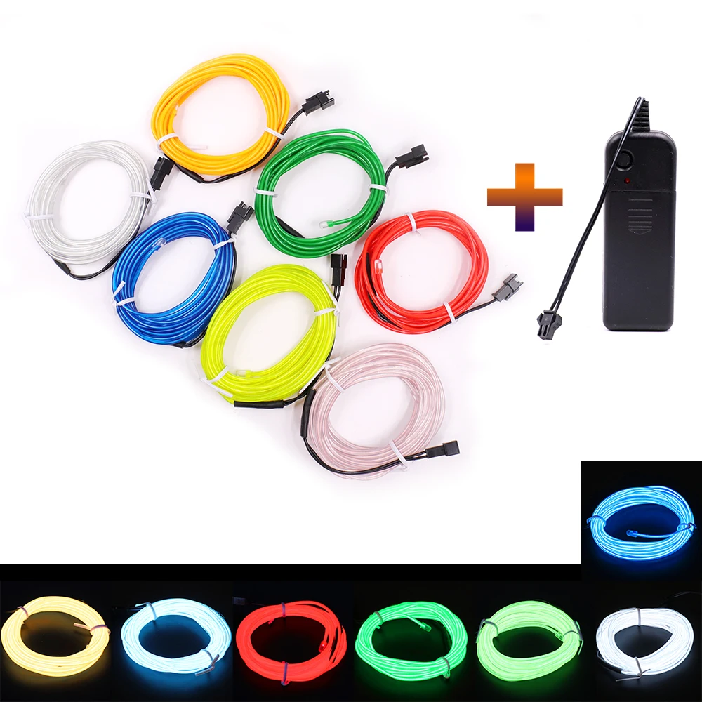 1m 3m 5m brillo EL cable luz de neón LED Flexible 3V AA alimentado por batería tubo de cuerda LED lámpara adhesiva cosible ropa decoración de coche