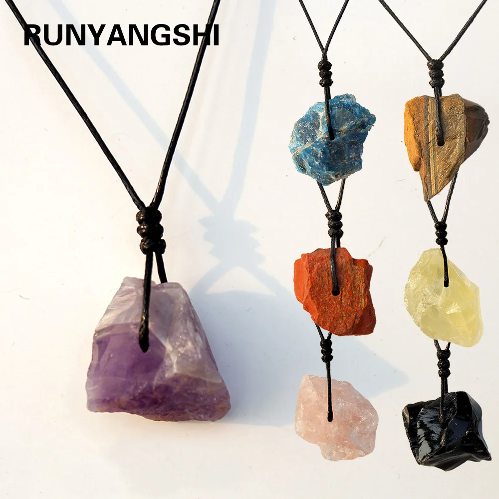 Runyangshi Natural Amethyst Raw Stone Pendant Unpolished quartz Eenergy Necklace Eliminate Bad Luck Gift