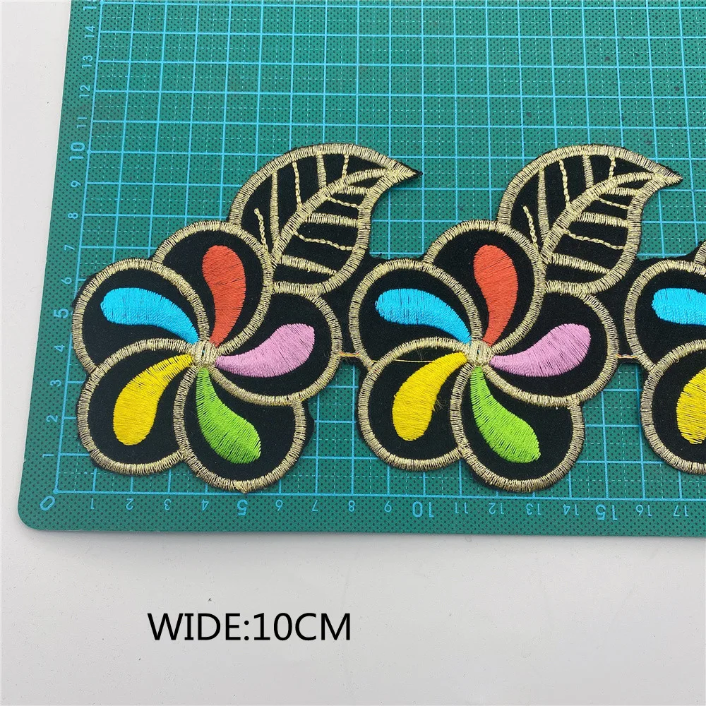 4meters Flower Hot-fix Iron on Cloth Applique Trimming embroidery lace Fabric Trim Ribbons DIY Accessories