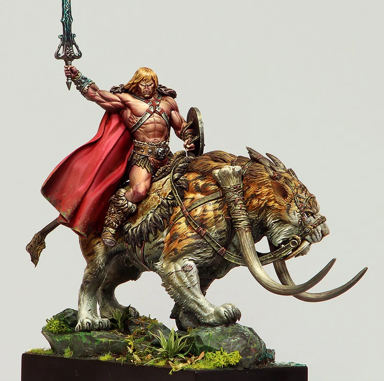 Unassambled 1/24 ancient man warrior with sword (with beast ) （WITH BASE ）    Resin figure miniature model kits Unpainted