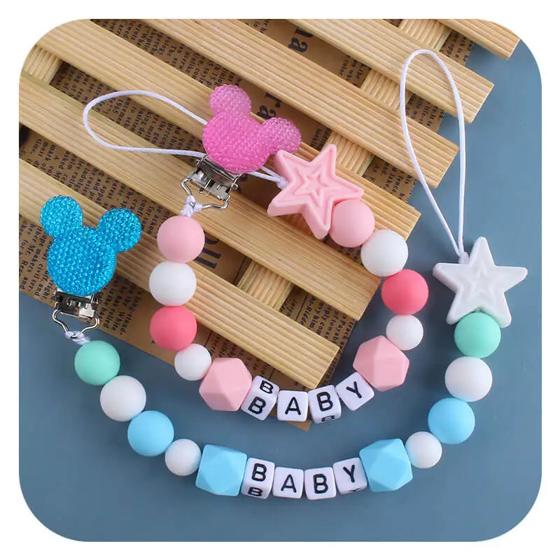 Sucette en Silicone personnalisé pour bébé, chaîne Anti-chute, Mini Silicone Mickey bébé sucette Clip chaîne anneau de dentition Chupetes Para Bebes