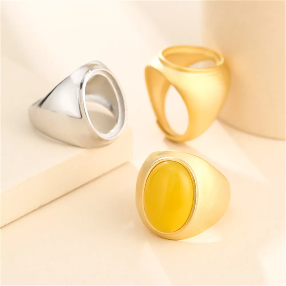 Ring Blank for 10x14mm/12x16mm/13x18mm/15X20mm Oval Cabochons Gold Plated 925 Silver Adjustable Band Ring Base SR0001