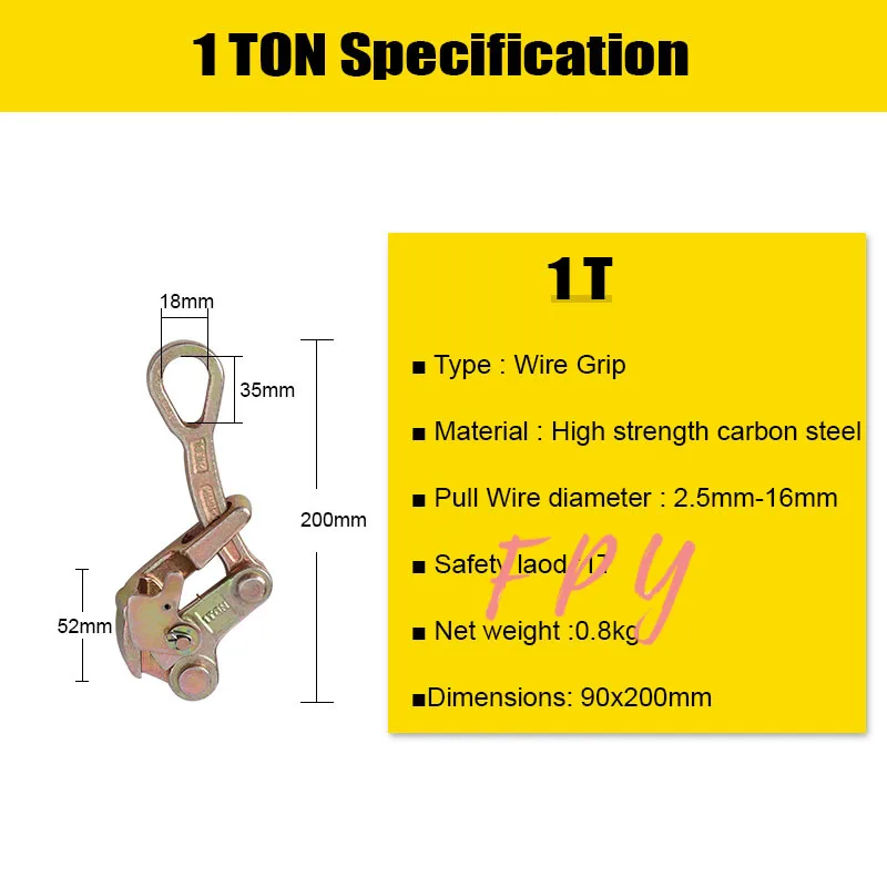 Non-Slip Tightening Wire Grip 2.5-16mm Jaw 1 Ton Multifunctional Haven Clamp Electricity Cable Grip Mini Carbon Steel Tool