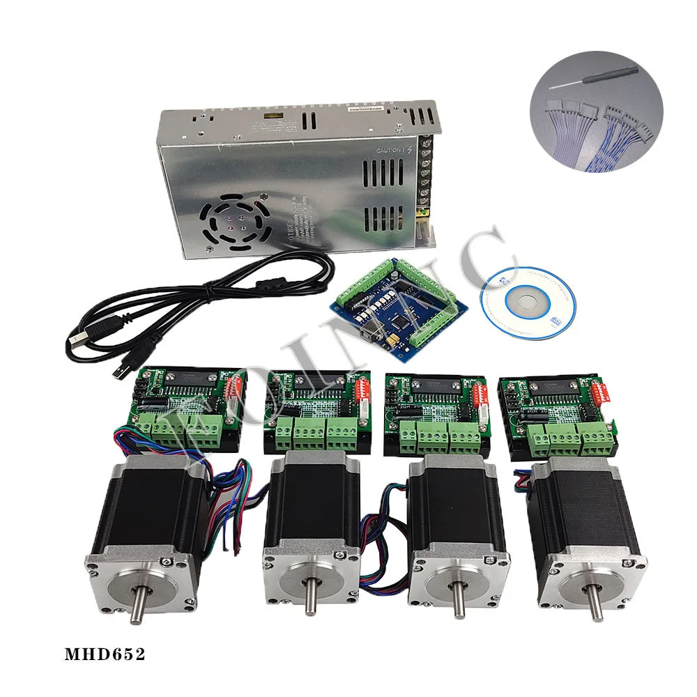 Computerized numerical control router kit, 4 axis, TB6560 stepper motor driver + interface board + 4 Nema23 270 Oz-in motors + p