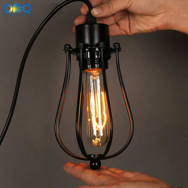 Simple Black Metal Painted Vintage Pendant Lamps Indoor Bra Wire Cord 1.2-1.5m Pendant Lights E27 110-240V Free Shipping