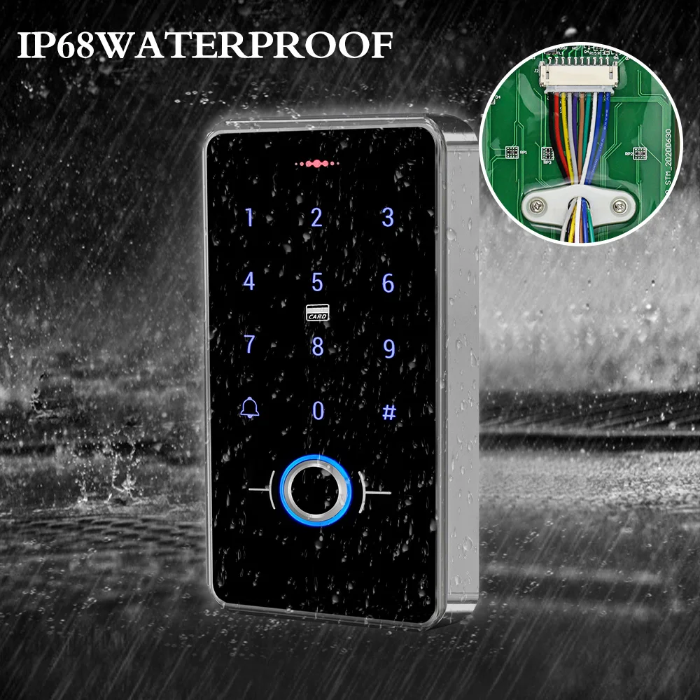 Outdoor IP68 Waterproof Fingerprint Access Control Keypad RFID Keyboard Touch Panel Electronic Door Opener System 13.56MHz Cards