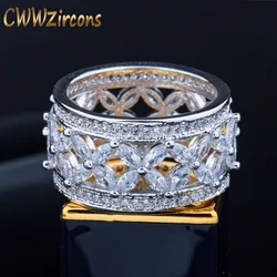 CWWZircons Hollow Out White Gold Color Luxury Big Round Cubic Zirconia Rings for Women Wedding Party Jewelry Accessories R052