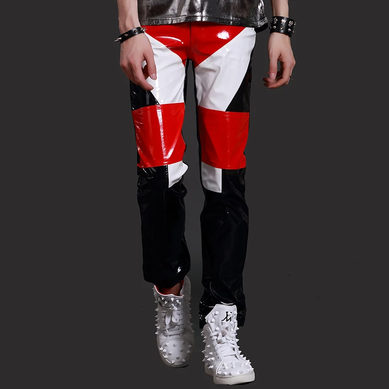 Nightclub Male Gogo Dancer Leather Pants Punk Singer Stage Costumes Bar Rock DJ Show Clothing Men\'s Hip Hop Street Wear DNV13878