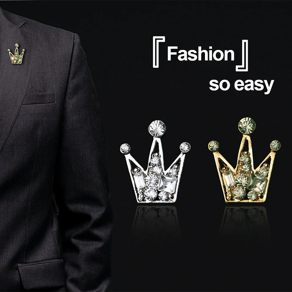 1Pair Fashion Luxury Rhinestone Mini Crown Brooches Korean Retro Suit Shirt Brooch Shirt Collar Crystal Brooch Lapel Badge Pins