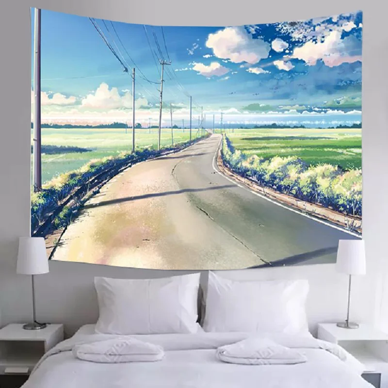 

Tapestry Anime Landscape Wall Decoration Bedside Bedroom Dormitory Background Cloth Tablecloth Blocking Free Punch декор на сте