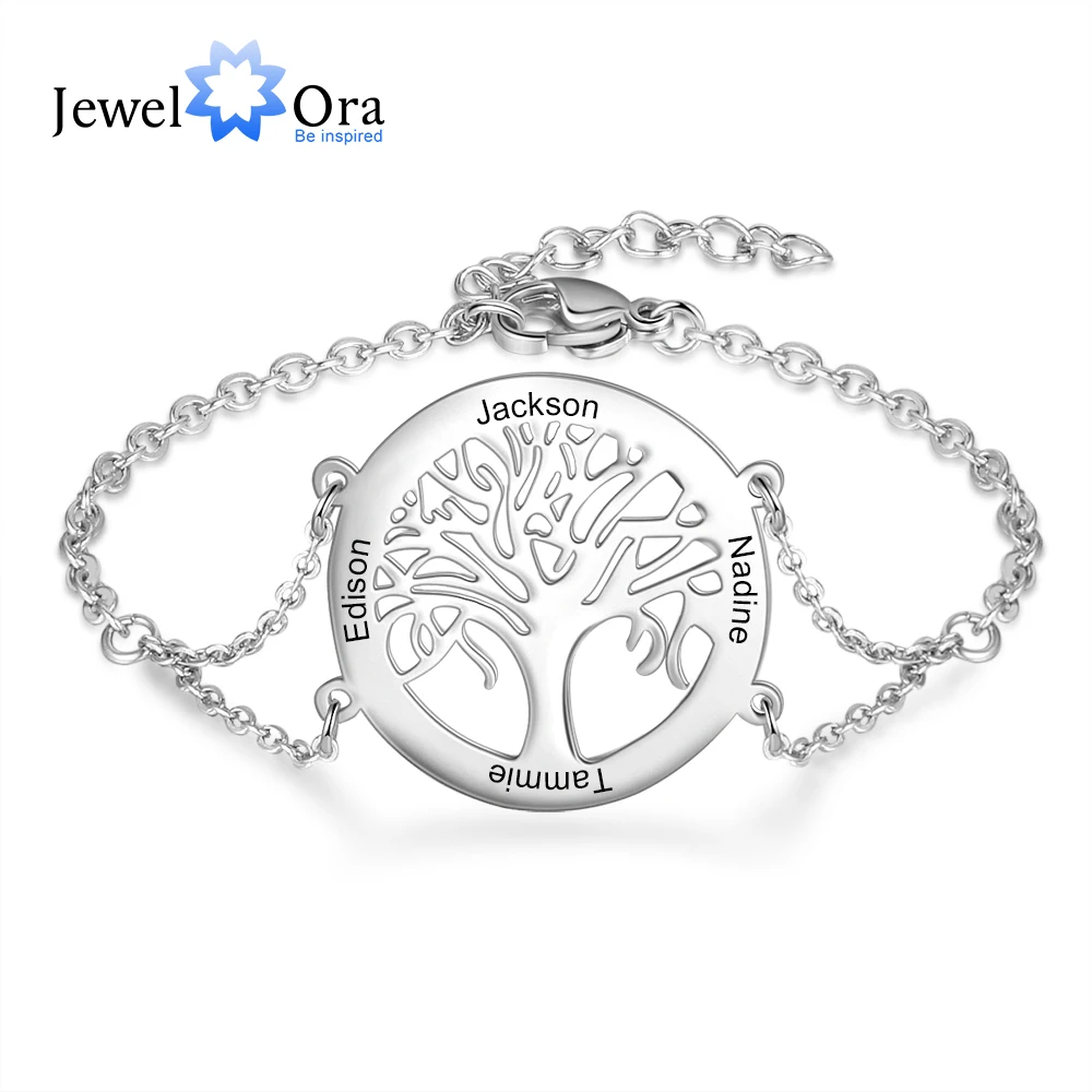 Personalized Tree of Life Bracelets with Engraving Name Stainless Steel Custom Family Tree Bracelets for Women New Year Gift