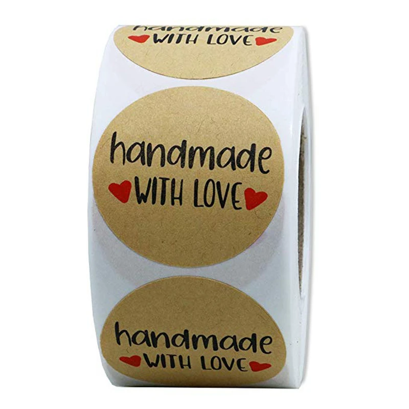 500 Pcs/roll Runde Handmade mit Liebe Aufkleber Handgemachte Scrapbooking Etiketten Kraft Kleber Aufkleber Hochzeit Schmücken Etiketten Aufkleber