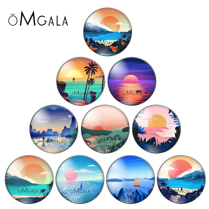 

Sunset Beach Sea Paintings 10pcs Mixed 12mm/14/16/18mm/20mm/25mm Round photo glass cabochon demo flat back Making findings