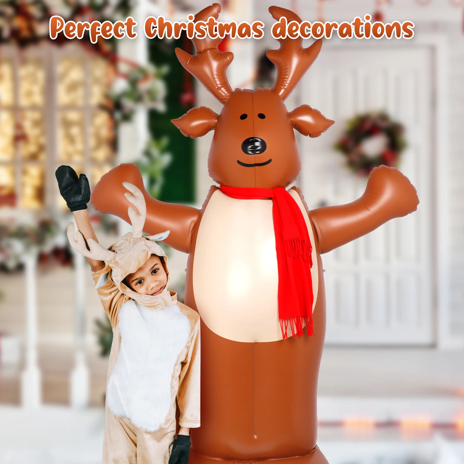 2.1M Christmas Inflatable Elk Yard Decorations Waterproof Cute Elk Tumbler with Red Scarf for Xmas Party Home Garden Supermall