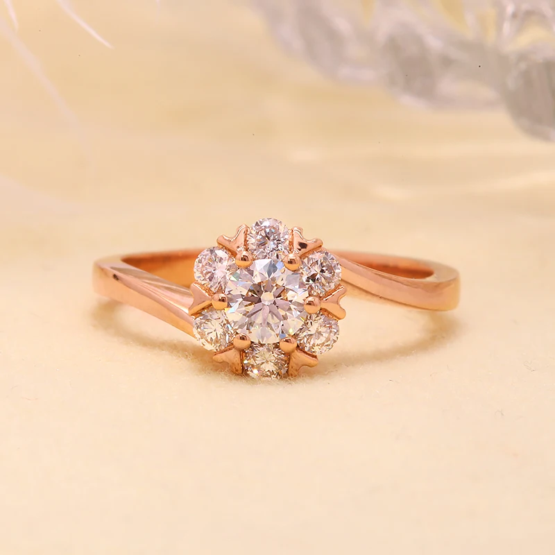 14k Rose Gold  Round Excellent Cut VVS1 DF Color 0.5carat 5.0mm Moissanite Engagement Ring Flower Style