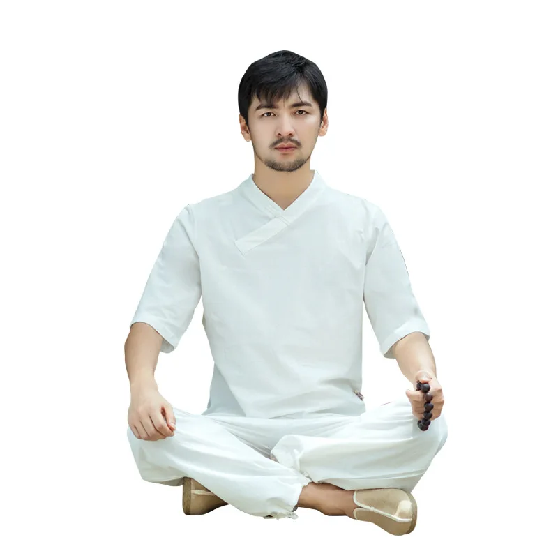 Men Yoga Wear Cotton Linen Loose Wide Leg Yoga Pants Yoga Top Martial Arts Tai Chi Uniform Meditation Suit Casual Set Sportswear