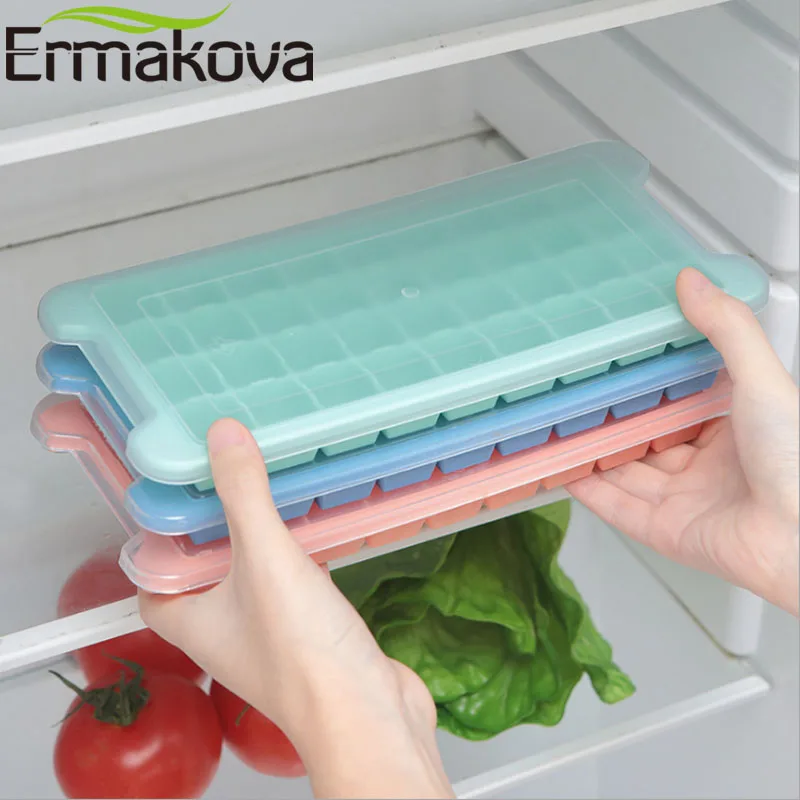 ERMAKOVA 36 Grid Silicone Ice Cube Tray Maker Square Shape Ice Cube Mold DIY Fruit Ice Cream Maker Jelly Pudding Mold with Lid