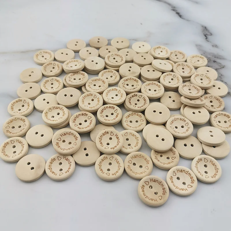 (100 pcs/pack) 2 Holes 20mm Size Wood Buttons For Craft Round Clothing Sewing Scrapbook DIY Home Decoration handmade