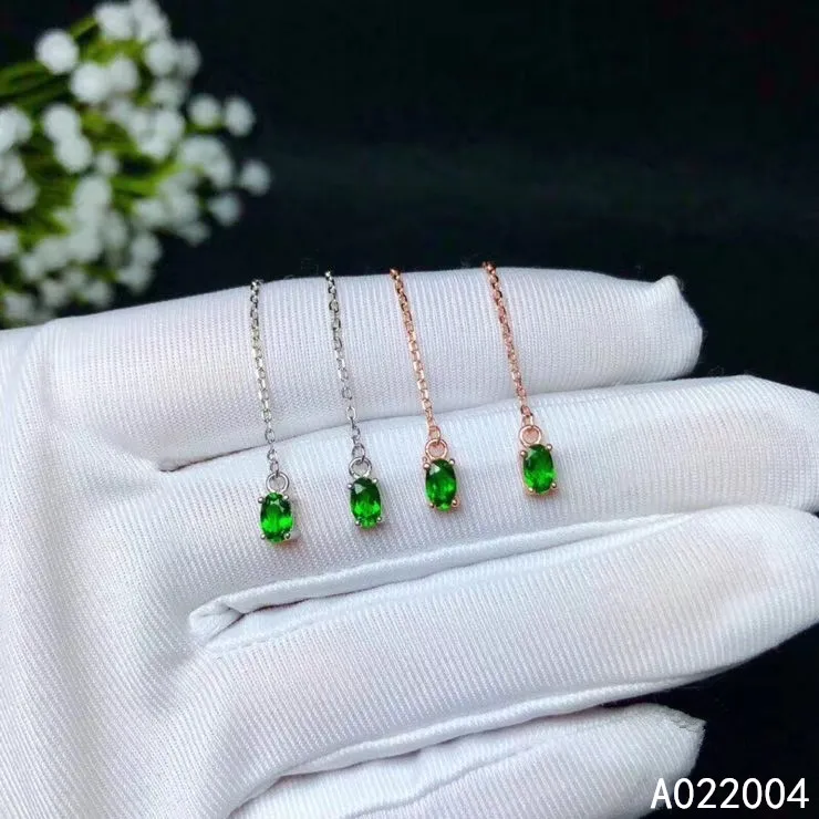 

KJJEAXCMY Fine Jewelry 925 sterling silver inlaid natural diopside female earrings Eardrop beautiful support detection