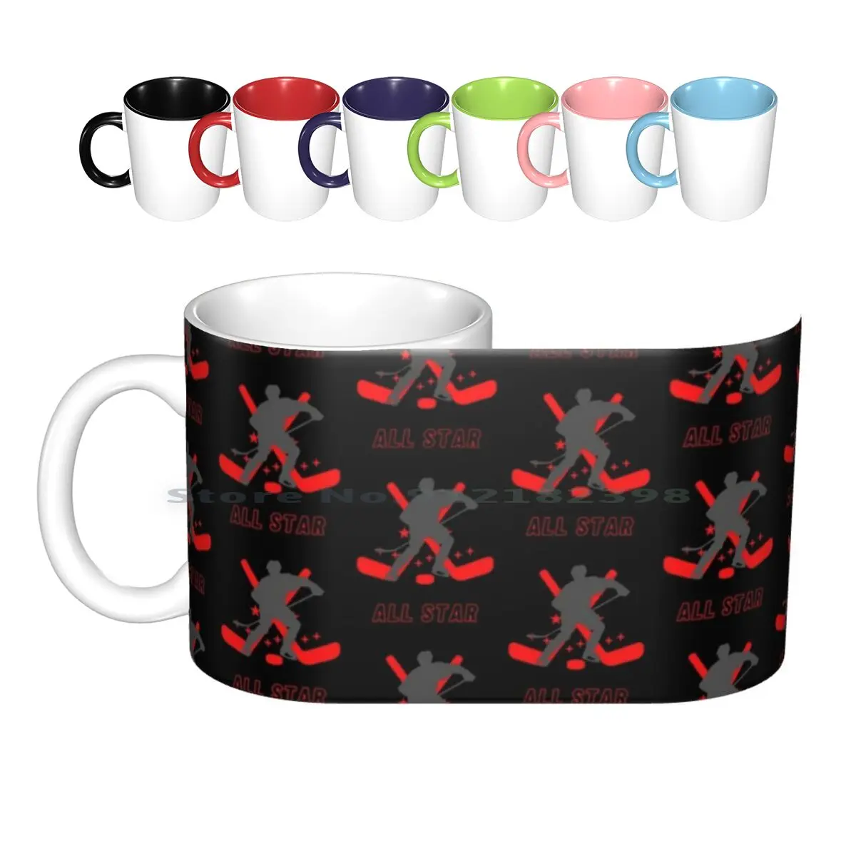 Tazas de cerámica para jugador de Hockey, tazas de café, leche, té, deportes de invierno, palo de Hockey, estrellas, Puck, patines rojos y grises