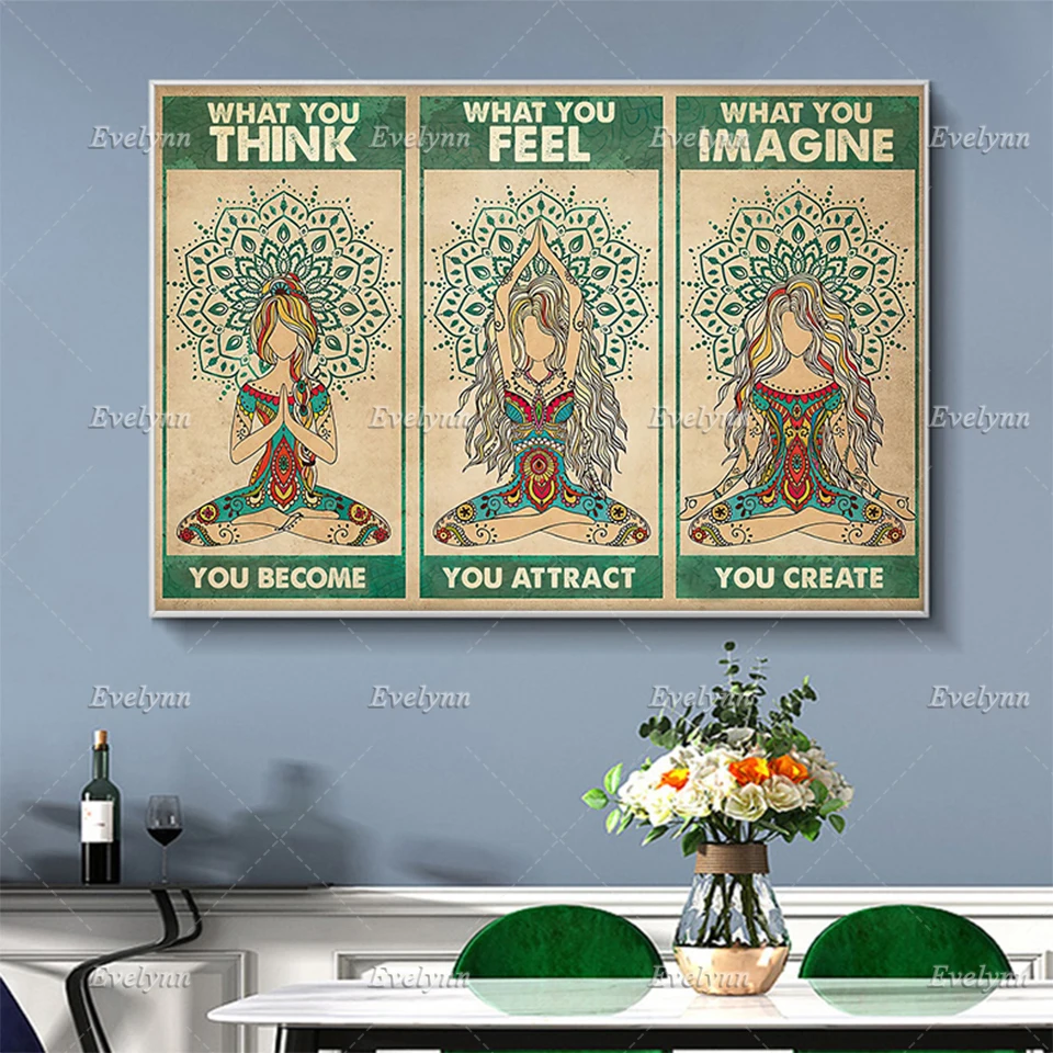 Yoga Meditation Namaste Poster What You Think You Become What You Feel You Attract Wall  Prints Home Decor Canvas Floating Frame