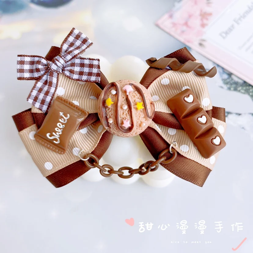 Original Handmade Lolita Sweet Bow Barrettes Lolita Headdress Soft Girl Chain Side Clip Female