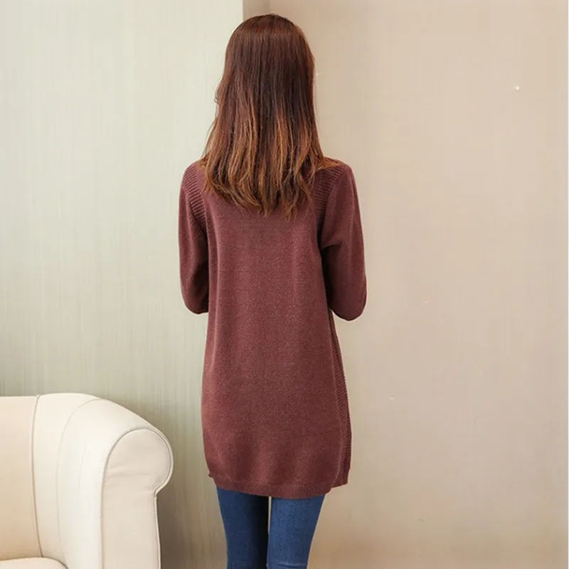 Solid Long Sweater Women Clothing 2024 New Korean Pocket Knit Sweater Dress Casual Warm Loose O neck Long sleeve Ladies Pullover