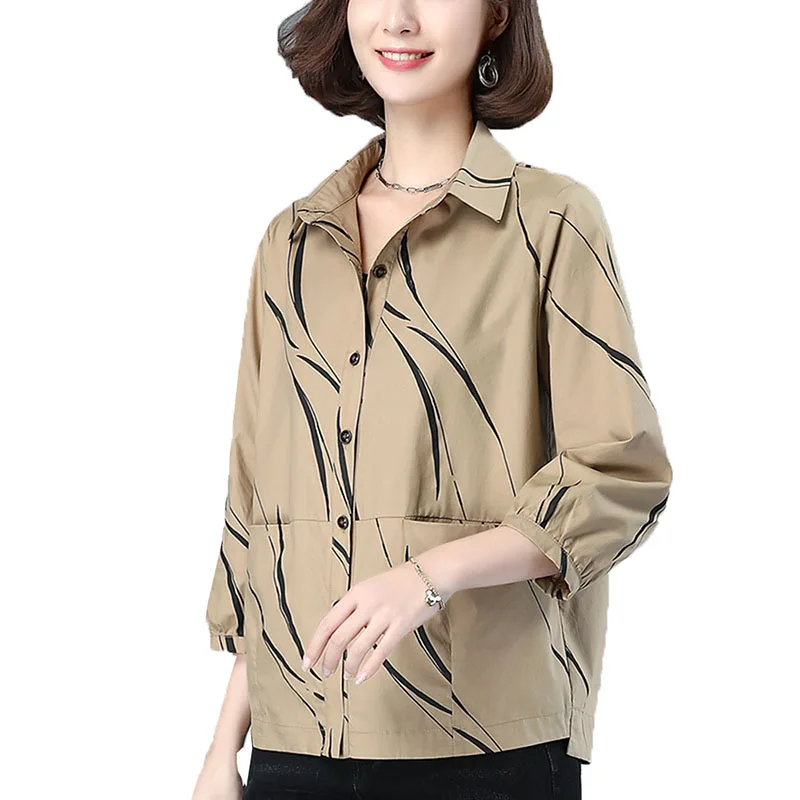 2025 New Spring Autumn Coat Women Jacket Casual Thin Shirt Coat Short Loose Printed Outerwear Top With Pocket Mother Clothes