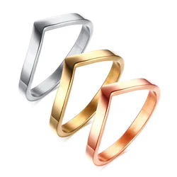 Chic Stainless Steel V-Shaped Rings for Women,Boho Knuckle Finger Wedding Jewelry,Geometric Ladies Gift, anel feminino