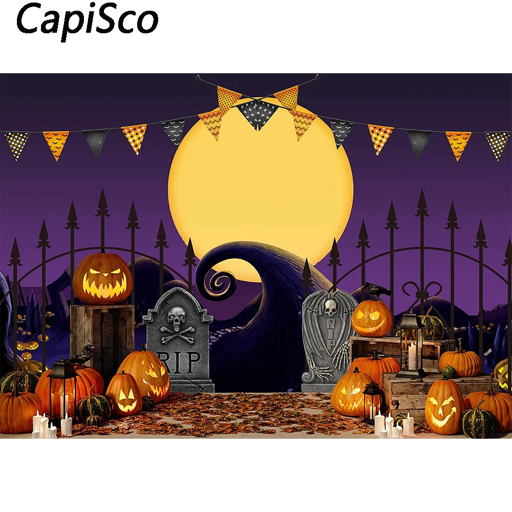 Capisco Halloween Photo Backdrop Castle Moon Pumpkin Bat Party Decoration Photography Background Booth Studio Props Photophone