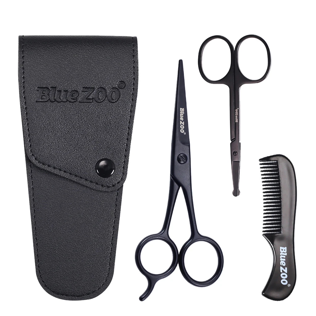 Mens Beard Mustache Nose Ear Scissors Comb Trimming Kit Facial Hair Trimmer