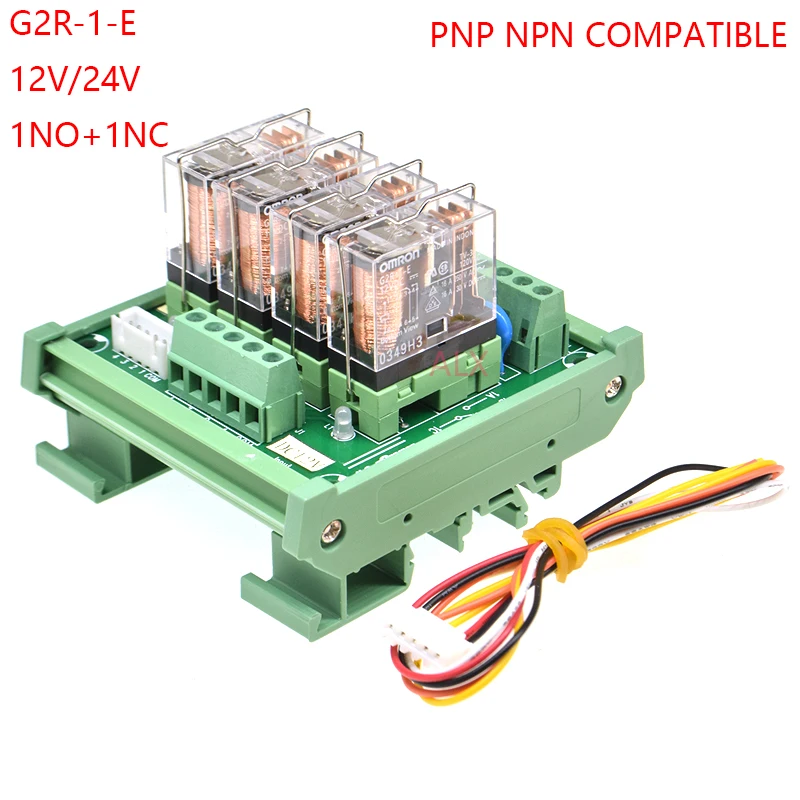 4 Channels 1 SPDT DIN Rail Mount G2R-1-E 16A 12V 24V DC Interface Relay Module PNP NPN compatible