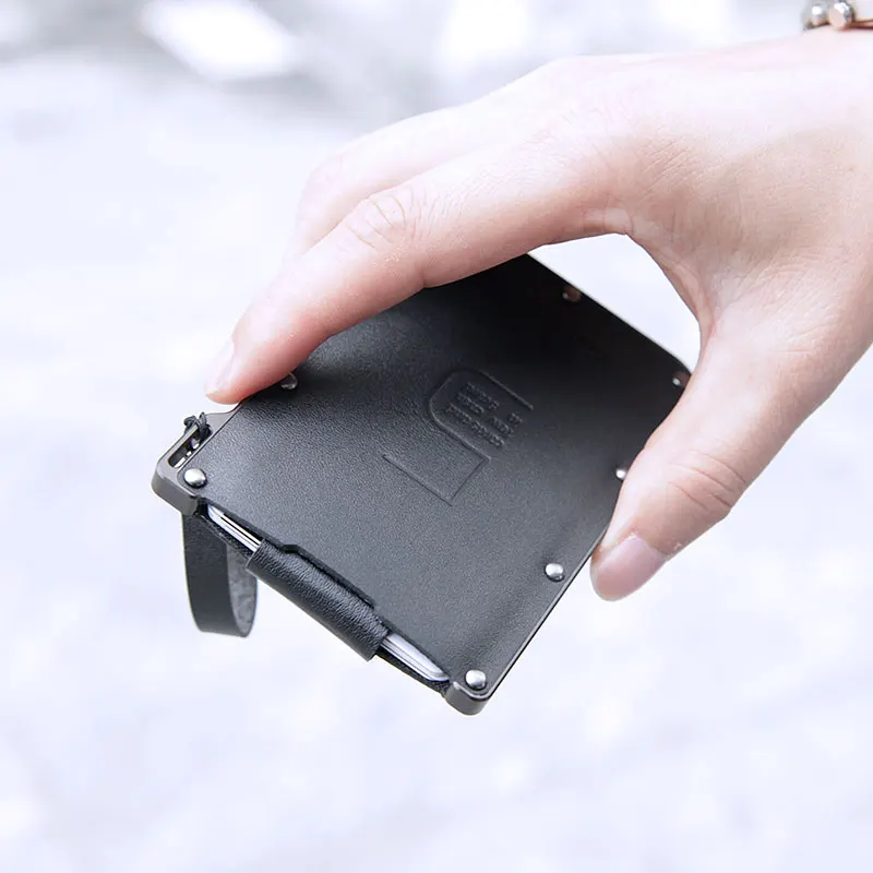 KEMY Männer Echtes Leder Aluminium Karte Brieftasche Dünne Business Karteninhaber Brieftasche Vintage Smart Karte Key Luxus Kreditkarte Halter