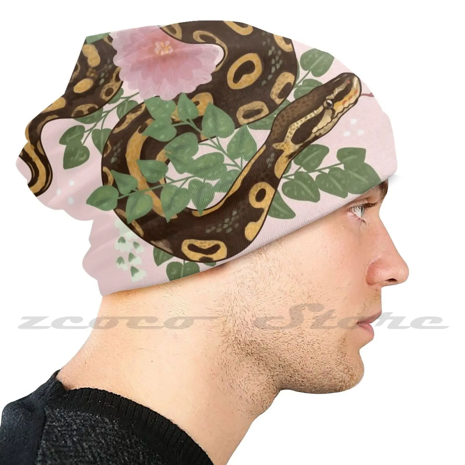 Kit The Ball Python Knit Hat Hedging Cap Soft Elasticity Outdoor Sports Leisure Ball Python Snake Reptile Plants Foliage Nature