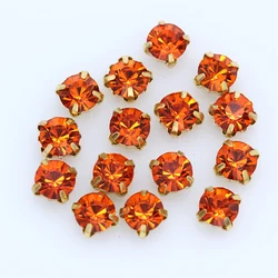 3/4/5/6/7/8/10mm orange  Crystal Round Rhinestones Flatback With Claw Sew On diamanté Stone For Clothes Wedding Dress Trims