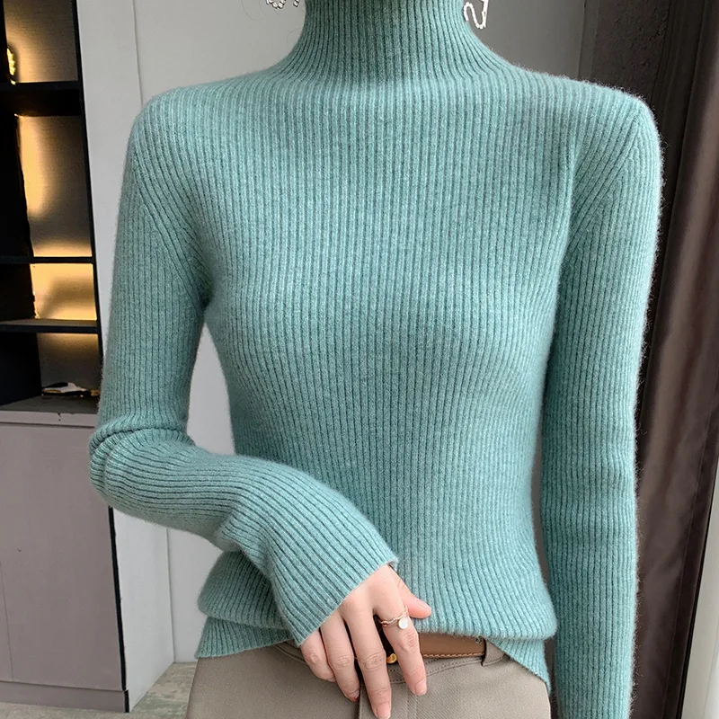 MRMT 2024 Brand New  Ladies' High Elastic Pullover With Half High Collar Short Slim Knit Sweater Women Pullover Bottoming Shirt