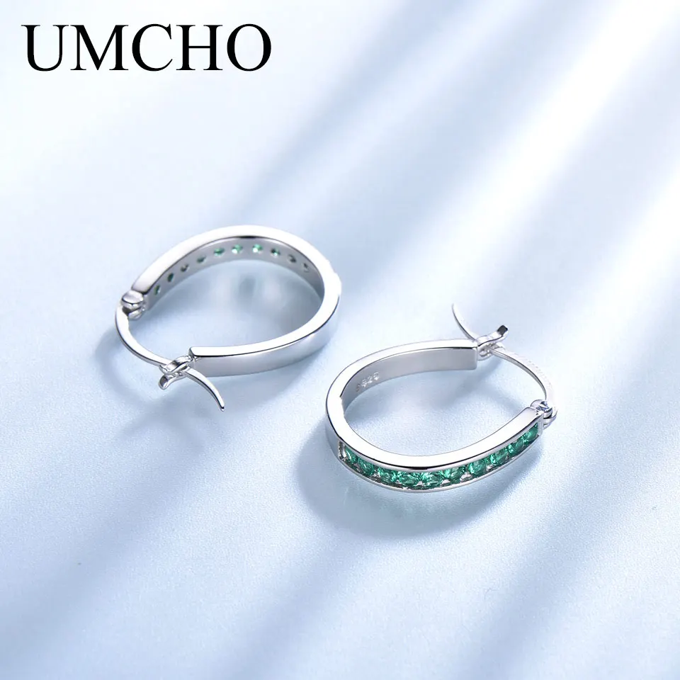 UMCHO 925 Sterling Silver Clip Earrings For Women  Emerald Gemstone Wedding Engagement Fine Jewelry Valentine Gift