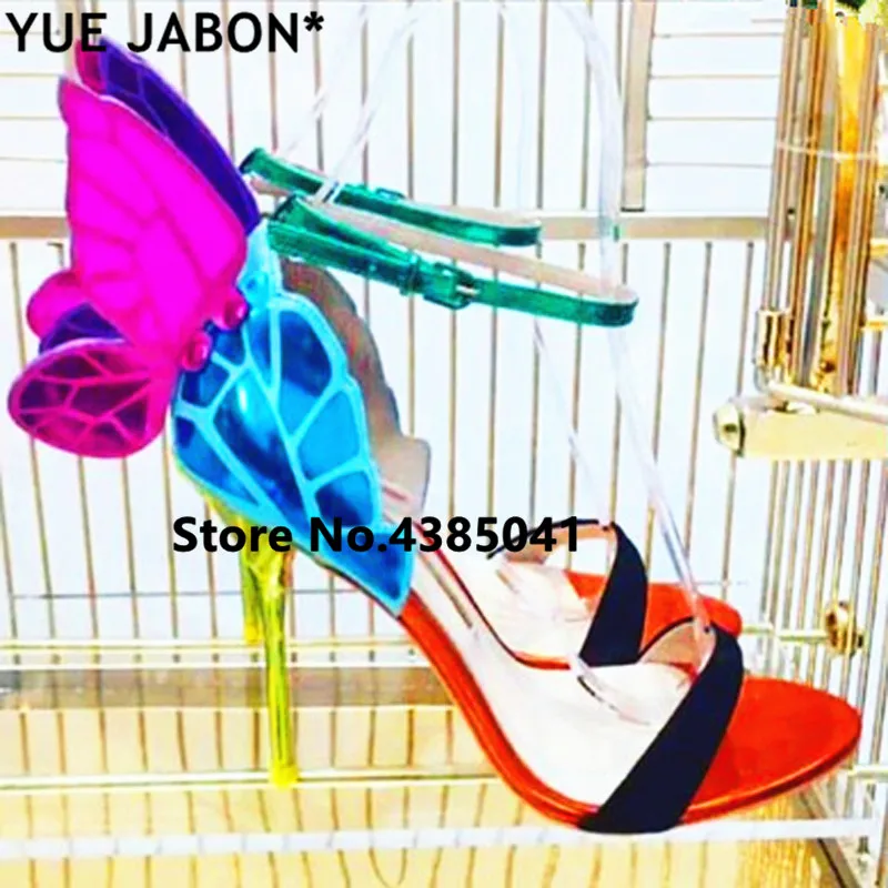 

YUE JABON Gorgeous Colorful Butterfly Stiletto High Heels Sandals Sexy Fashion Pumps Angel Wings Summer Shoes zapatillas mujer