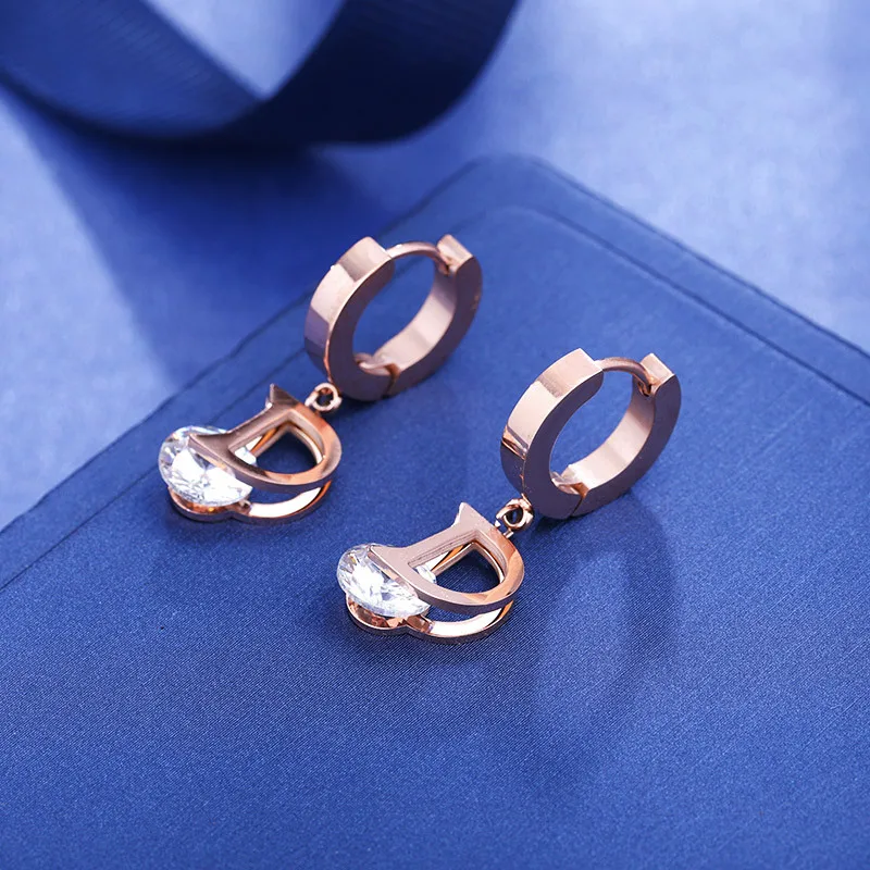 New Fashion Luxury Gold Color Letter D Stud Earrings For Women Titanium Cubic Zirconia Earring Labradorite Brand Jewelry Brincos