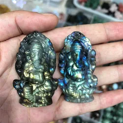 Healing Stone Natural Labradorite Hand-carved Purple Lepidolite Carving Elephant God For Home Decoration