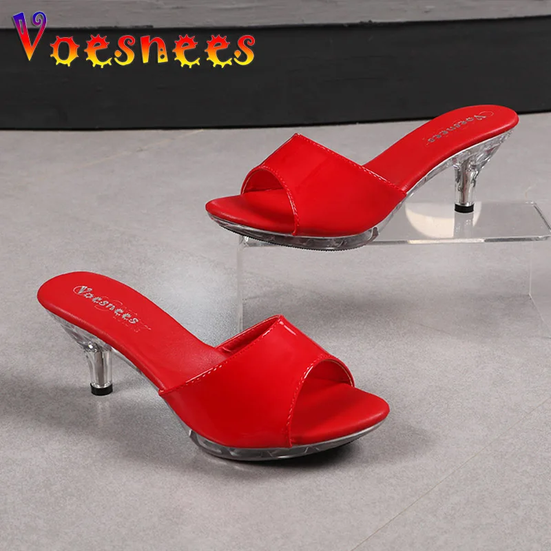 Crystal Heel Platform Women Shoes Summer 2021 High-heeled Slim Banquet Slippers Sexy Elegant 6.5CM Everyday Home Sandals Size 43