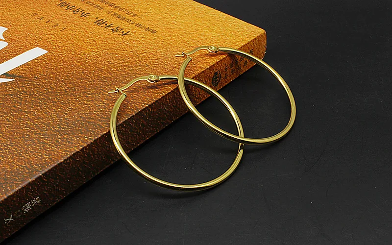 Stainless Steel 20-100mm Small Big Circle Women Hoop Earrings Black Hoop Ear Loop Smooth Ring Round Earring Punk Jewelry