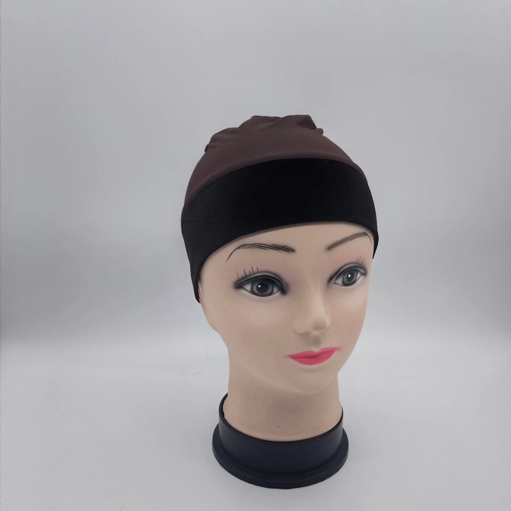 Brown color wig grip cap with velvet headband around for cancel patients comfortable and elastic caps