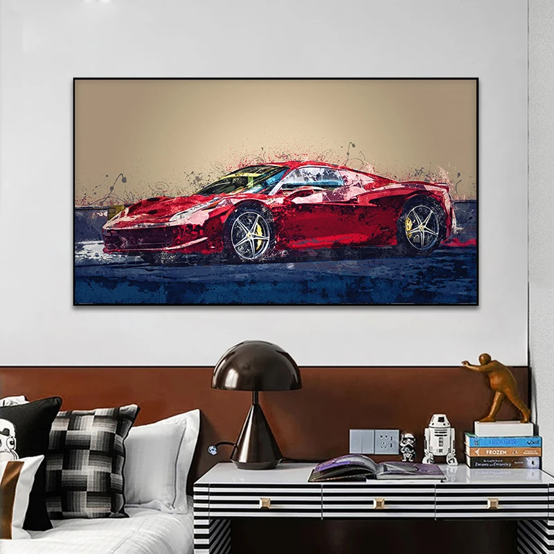 

Super Racing Red Sports Car Canvas Painting Abstract Posters and Prints Wall Art Pictures for Boy Bedroom Living Room Home Decor