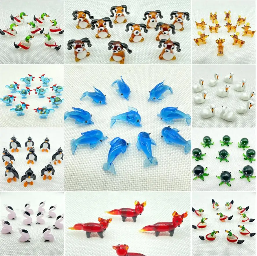 Cartoon Colored Glaze Liuli Mini cute Animals Figurines Hanging Pendant DIY Jewelry Making Decorations Handmade Accessories 10Pc